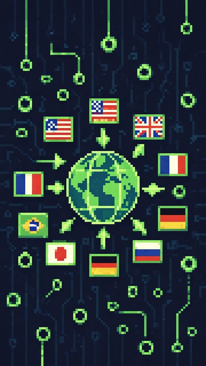 Pixel art auto-translation globe